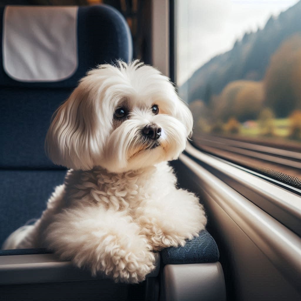 bichon maltes en un tren