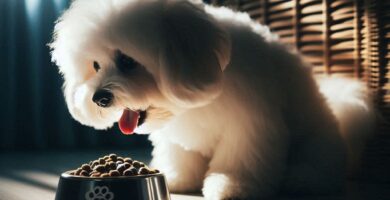 bichon comiendo pienso