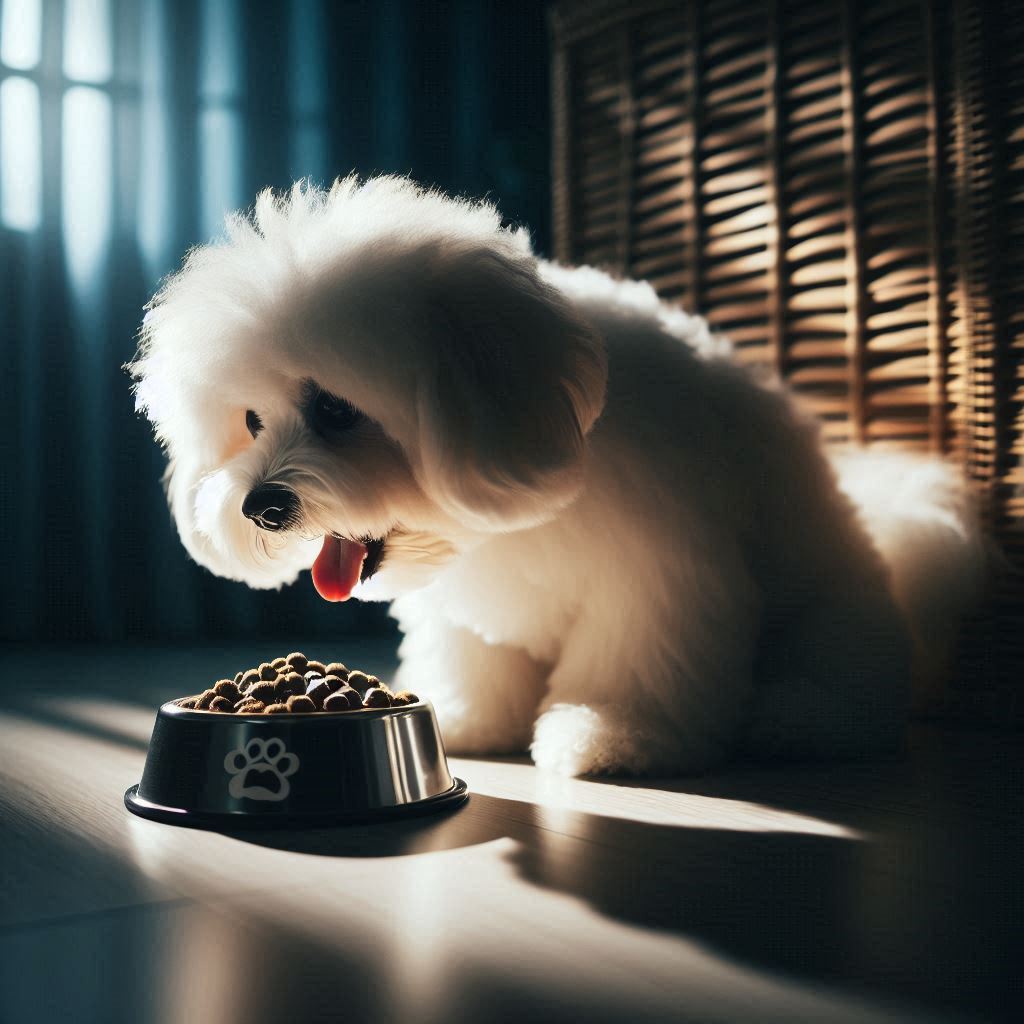 bichon comiendo pienso