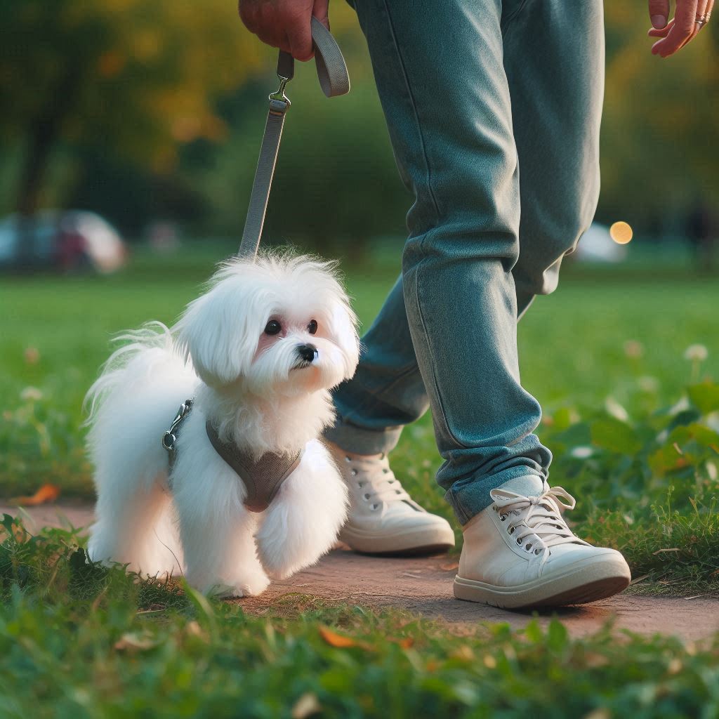 bichon maltes con correa