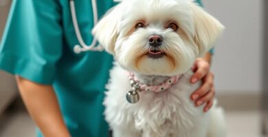 bichon maltes con veterinario